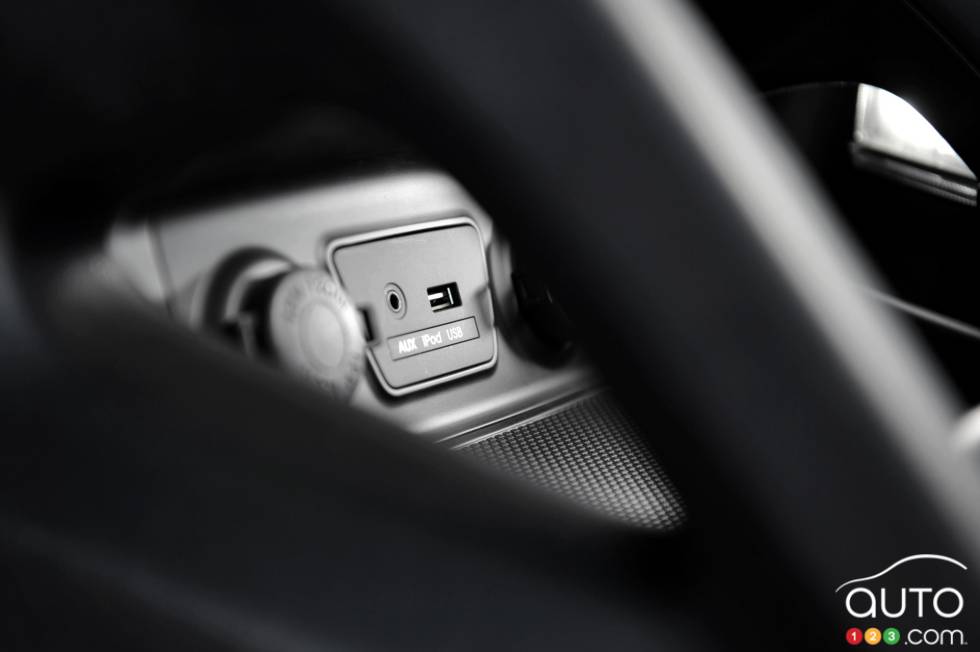 power outlet, auxiliairy input jack and USB port