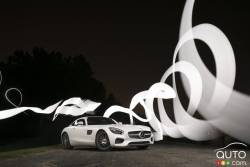 2016 Mercedes AMG GT S front 3/4 view lightpainting