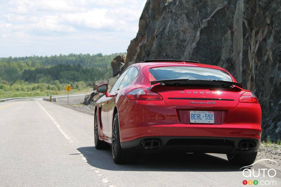 Rear view, with spoiler up