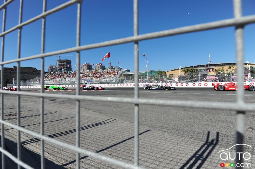 Cars rounding Turn 10 during race #1